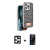 MARSİLYAN™- iPhone 15 Pro Max Kılıf Vadi Klasik Serisi - Siyah 3D Antistatik Hayalet Cam Ekran Koruyucu + PVD Metal Kamera Lens - LT