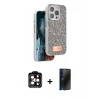 MARSİLYAN™- iPhone 15 Pro Max Kılıf Vadi Klasik Serisi - Siyah 3D Antistatik Hayalet Cam Ekran Koruyucu + PVD Metal Kamera Lens - TU