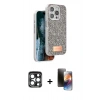 MARSİLYAN™- iPhone 15 Pro Max Kılıf Vadi Klasik Serisi - Siyah 3D Antistatik Mat Seramik Nano Ekran Koruyucu + PVD Metal Kamera Lens - LT