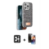 MARSİLYAN™- iPhone 15 Pro Max Kılıf Vadi Klasik Serisi - Siyah 3D Antistatik Mat Seramik Nano Ekran Koruyucu + PVD Metal Kamera Lens - SH