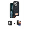 MARSİLYAN™- iPhone 15 Pro Max Kılıf Vadi Klasik Serisi - Siyah 3D Antistatik Mat Seramik Nano Ekran Koruyucu + PVD Metal Kamera Lens - SH