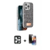 MARSİLYAN™- iPhone 15 Pro Max Kılıf Vadi Klasik Serisi - Siyah 3D Antistatik Mat Seramik Nano Ekran Koruyucu + PVD Metal Kamera Lens - LT