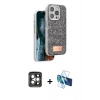 MARSİLYAN™- iPhone 15 Pro Max Kılıf Vadi Klasik Serisi - Siyah 3D Antistatik Seramik Nano Ekran Koruyucu + PVD Metal Kamera Lens - GI