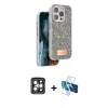 MARSİLYAN™- iPhone 15 Pro Max Kılıf Vadi Klasik Serisi - Siyah 3D Antistatik Seramik Nano Ekran Koruyucu + PVD Metal Kamera Lens - GI