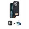 MARSİLYAN™- iPhone 15 Pro Max Kılıf Vadi Klasik Serisi - Siyah 3D Antistatik Seramik Nano Ekran Koruyucu + PVD Metal Kamera Lens - SH