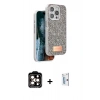 MARSİLYAN™- iPhone 15 Pro Max Kılıf Vadi Klasik Serisi - Siyah Bilvis 0.18mm Plus Cam Ekran Koruyucu + PVD Metal Kamera Lens - TU