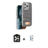 MARSİLYAN™- iPhone 15 Pro Max Kılıf Vadi Klasik Serisi - Siyah Bilvis 0.18mm Plus Cam Ekran Koruyucu + PVD Metal Kamera Lens - TU