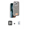 MARSİLYAN™- iPhone 15 Pro Max Kılıf Vadi Klasik Serisi - Siyah Bilvis 0.18mm Plus Cam Ekran Koruyucu + PVD Metal Kamera Lens - GI