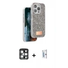 MARSİLYAN™- iPhone 15 Pro Max Kılıf Vadi Klasik Serisi - Siyah Bilvis 0.18mm Plus Cam Ekran Koruyucu + PVD Metal Kamera Lens - LT