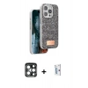 MARSİLYAN™- iPhone 15 Pro Max Kılıf Vadi Klasik Serisi - Siyah Bilvis 0.18mm Plus Cam Ekran Koruyucu + PVD Metal Kamera Lens - LT