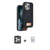 MARSİLYAN™- iPhone 15 Pro Max Kılıf Vadi Klasik Serisi - Siyah Bilvis 0.18mm Plus Cam Ekran Koruyucu + PVD Metal Kamera Lens - GI