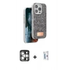MARSİLYAN™- iPhone 15 Pro Max Kılıf Vadi Klasik Serisi - Siyah Bilvis 0.18mm Plus Cam Ekran Koruyucu + PVD Metal Kamera Lens - GS