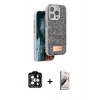 MARSİLYAN™- iPhone 15 Pro Max Kılıf Vadi Klasik Serisi - Siyah Bilvis 3D Mat Cam Ekran Koruyucu + PVD Metal Kamera Lens - TU