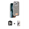 MARSİLYAN™- iPhone 15 Pro Max Kılıf Vadi Klasik Serisi - Siyah Bilvis 3D Mat Cam Ekran Koruyucu + PVD Metal Kamera Lens - TU
