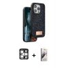 MARSİLYAN™- iPhone 15 Pro Max Kılıf Vadi Klasik Serisi - Siyah Bilvis 3D Mat Cam Ekran Koruyucu + PVD Metal Kamera Lens - GS