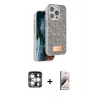 MARSİLYAN™- iPhone 15 Pro Max Kılıf Vadi Klasik Serisi - Siyah Bilvis 3D Mat Cam Ekran Koruyucu + PVD Metal Kamera Lens - GS