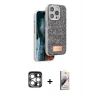 MARSİLYAN™- iPhone 15 Pro Max Kılıf Vadi Klasik Serisi - Siyah Bilvis 3D Mat Cam Ekran Koruyucu + PVD Metal Kamera Lens - GS