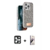 MARSİLYAN™- iPhone 15 Pro Max Kılıf Vadi Klasik Serisi - Siyah Bilvis 3D Mat Cam Ekran Koruyucu + PVD Metal Kamera Lens - LT