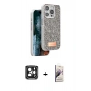MARSİLYAN™- iPhone 15 Pro Max Kılıf Vadi Klasik Serisi - Siyah Bilvis 3D Mat Cam Ekran Koruyucu + PVD Metal Kamera Lens - SH