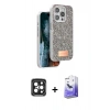 MARSİLYAN™- iPhone 15 Pro Max Kılıf Vadi Klasik Serisi - Siyah Bilvis 5in1 5D Magic Hayalet Cam Ekran Koruyucu + PVD Metal Kamera Lens - SH