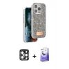 MARSİLYAN™- iPhone 15 Pro Max Kılıf Vadi Klasik Serisi - Siyah Bilvis 5in1 5D Magic Hayalet Cam Ekran Koruyucu + PVD Metal Kamera Lens - LT