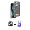 MARSİLYAN™- iPhone 15 Pro Max Kılıf Vadi Klasik Serisi - Siyah Bilvis 5in1 5D Magic Hayalet Cam Ekran Koruyucu + PVD Metal Kamera Lens - SH