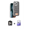 MARSİLYAN™- iPhone 15 Pro Max Kılıf Vadi Klasik Serisi - Siyah Bilvis 5in1 5D Magic Hayalet Cam Ekran Koruyucu + PVD Metal Kamera Lens - TU