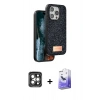 MARSİLYAN™- iPhone 15 Pro Max Kılıf Vadi Klasik Serisi - Siyah Bilvis 5in1 5D Magic Hayalet Cam Ekran Koruyucu + PVD Metal Kamera Lens - GI