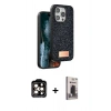 MARSİLYAN™- iPhone 15 Pro Max Kılıf Vadi Klasik Serisi - Siyah Bilvis Hayalet Cam Ekran Koruyucu + PVD Metal Kamera Lens - TU
