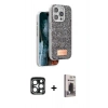 MARSİLYAN™- iPhone 15 Pro Max Kılıf Vadi Klasik Serisi - Siyah Bilvis Hayalet Cam Ekran Koruyucu + PVD Metal Kamera Lens - LT