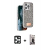 MARSİLYAN™- iPhone 15 Pro Max Kılıf Vadi Klasik Serisi - Siyah Bilvis Hayalet Cam Ekran Koruyucu + PVD Metal Kamera Lens - LT