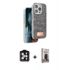 MARSİLYAN™- iPhone 15 Pro Max Kılıf Vadi Klasik Serisi - Siyah Bilvis Hayalet Cam Ekran Koruyucu + PVD Metal Kamera Lens - TU
