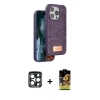 MARSİLYAN™- iPhone 15 Pro Max Kılıf Vadi Klasik Serisi - Siyah Buffer Cam Ekran Koruyucu + PVD Metal Kamera Lens - LT