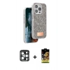 MARSİLYAN™- iPhone 15 Pro Max Kılıf Vadi Klasik Serisi - Siyah Buffer Cam Ekran Koruyucu + PVD Metal Kamera Lens - LT