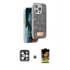 MARSİLYAN™- iPhone 15 Pro Max Kılıf Vadi Klasik Serisi - Siyah Buffer Cam Ekran Koruyucu + PVD Metal Kamera Lens - LT