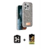 MARSİLYAN™- iPhone 15 Pro Max Kılıf Vadi Klasik Serisi - Siyah Buffer Cam Ekran Koruyucu + PVD Metal Kamera Lens - TU