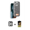 MARSİLYAN™- iPhone 15 Pro Max Kılıf Vadi Klasik Serisi - Siyah Buffer Cam Ekran Koruyucu + PVD Metal Kamera Lens - GS