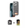 MARSİLYAN™- iPhone 15 Pro Max Kılıf Vadi Klasik Serisi - Siyah Buffer Cam Ekran Koruyucu + PVD Metal Kamera Lens - TU