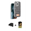 MARSİLYAN™- iPhone 15 Pro Max Kılıf Vadi Klasik Serisi - Siyah Buffer Cam Ekran Koruyucu + Raze Metal Kamera Lens - SH