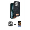 MARSİLYAN™- iPhone 15 Pro Max Kılıf Vadi Klasik Serisi - Siyah Buffer Hayalet Cam Ekran Koruyucu + PVD Metal Kamera Lens - SH