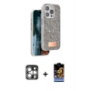 MARSİLYAN™- iPhone 15 Pro Max Kılıf Vadi Klasik Serisi - Siyah Buffer Hayalet Cam Ekran Koruyucu + PVD Metal Kamera Lens - GS