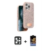MARSİLYAN™- iPhone 15 Pro Max Kılıf Vadi Klasik Serisi - Siyah Buffer Hayalet Cam Ekran Koruyucu + PVD Metal Kamera Lens - LT