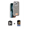 MARSİLYAN™- iPhone 15 Pro Max Kılıf Vadi Klasik Serisi - Siyah Buffer Hayalet Cam Ekran Koruyucu + PVD Metal Kamera Lens - TU