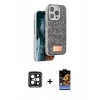 MARSİLYAN™- iPhone 15 Pro Max Kılıf Vadi Klasik Serisi - Siyah Buffer Hayalet Cam Ekran Koruyucu + PVD Metal Kamera Lens - SH