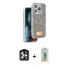 MARSİLYAN™- iPhone 15 Pro Max Kılıf Vadi Klasik Serisi - Siyah Polymer Nano Ekran Koruyucu + PVD Metal Kamera Lens - TU