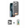 MARSİLYAN™- iPhone 15 Pro Max Kılıf Vadi Klasik Serisi - Siyah Polymer Nano Ekran Koruyucu + PVD Metal Kamera Lens - GS
