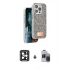 MARSİLYAN™- iPhone 15 Pro Max Kılıf Vadi Klasik Serisi - Siyah Vanessa Magic Hayalet Cam + PVD Metal Kamera Lens - SH