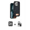 MARSİLYAN™- iPhone 15 Pro Max Kılıf Vadi Klasik Serisi - Siyah Vanessa Magic Hayalet Cam + PVD Metal Kamera Lens - SH