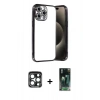 MARSİLYAN™- iPhone 15 Pro Max Kılıf Vadi Minimal - Şeffaf 360 Full Body Arka Koruyucu + PVD Metal Kamera Lens - LT