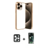 MARSİLYAN™- iPhone 15 Pro Max Kılıf Vadi Minimal - Şeffaf 360 Full Body Arka Koruyucu + PVD Metal Kamera Lens - LT